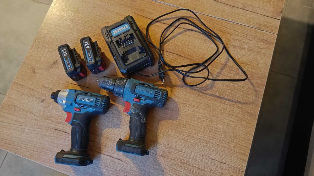 Zakrętarka + wkrętarka Erbauer 12V 2x akumulator 2Ah komplet