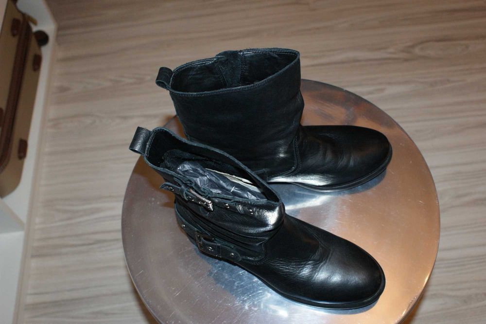 Kozaki biker czarne 36 botki boots Zara skóra naturalna półkozaki buty