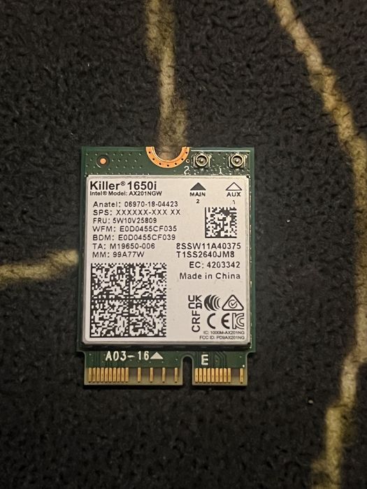 Intel Killer Wi-Fi 6 AX201 (Killer 1650i)