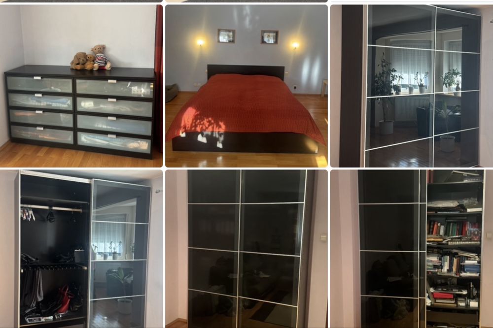 Nowoczesna sypialnia IKEA - komplet mebli- 2 szafy PAX, komoda, łóżko