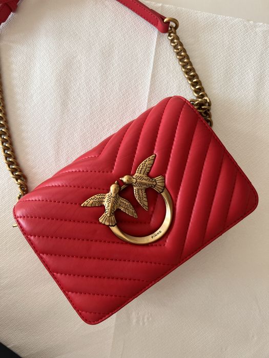 Pinko oryginalna torebka Love One Mini Chevron skórzana czerwona