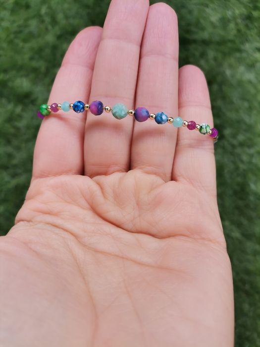 Bransoletka na lince kamienie rubin onyks agat Sugilit srebro 925 apat