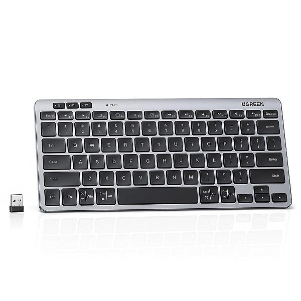 Klawiatura Ugreen bezprzewodowa Bluetooth 5.3 do 3 urządzeń - szara