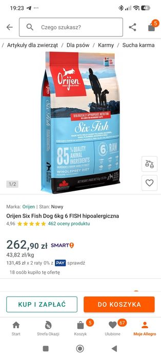 Orijen Six Fish Dog 6kg 6 FISH hipoalergiczna
