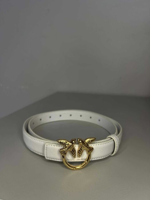 Pasek pinko biały nowy damski zlota klamra 110cm oryginalny