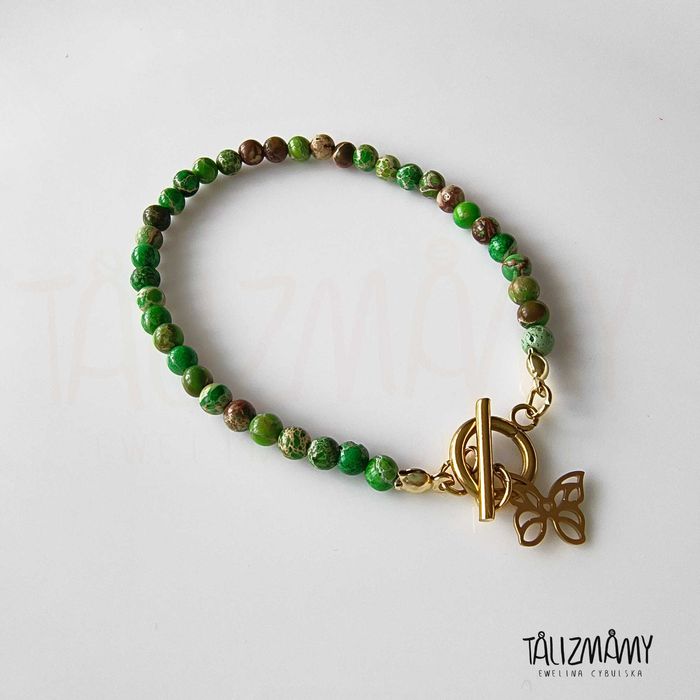 Bransoletka handmade jaspis cesarski motyl motylek