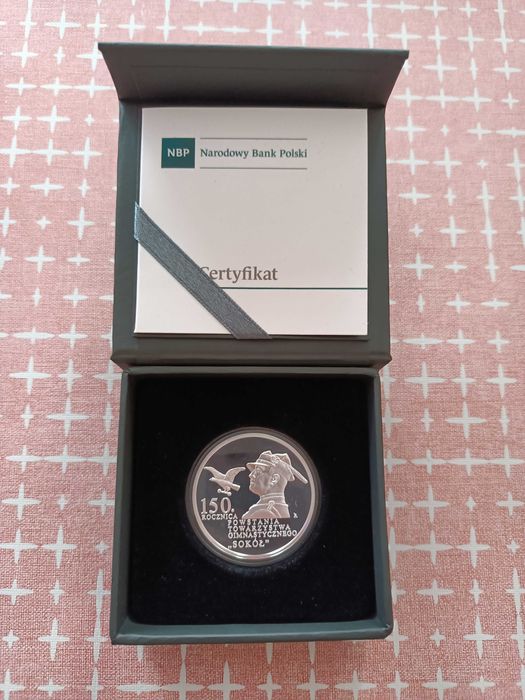 Moneta srebrna 10 zł 150 rocznica  Towarzystwa Gimnastycznego Sokół