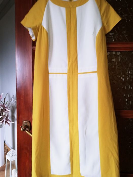 Sukienka damska prosta bialo zolta 38 letnia