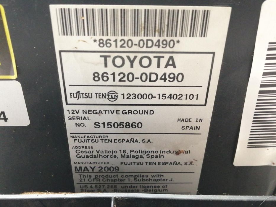 SISTEMA AUDIO / RADIO CD TOYOTA YARIS 2009 -861200D490