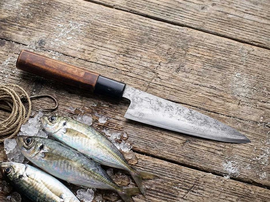 Japoński Nóż Funayuki Deba Sakai Masatada 145 mm Stal Węglowa Vintage