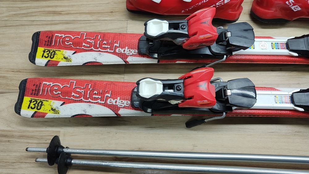 Komplet Narty 130 cm ATOMIC edge Buty r-38 Kijki Kask Gogle