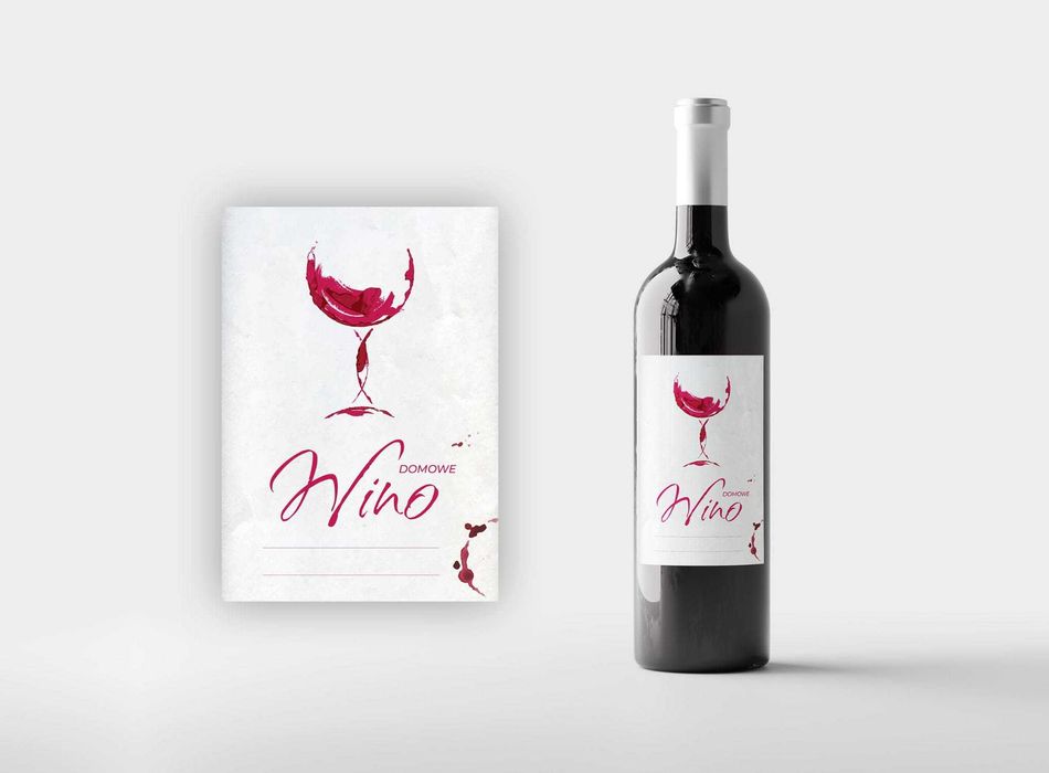 Etykieta/naklejka na wino domowe- wzór biało czerwony kieliszek 100szt