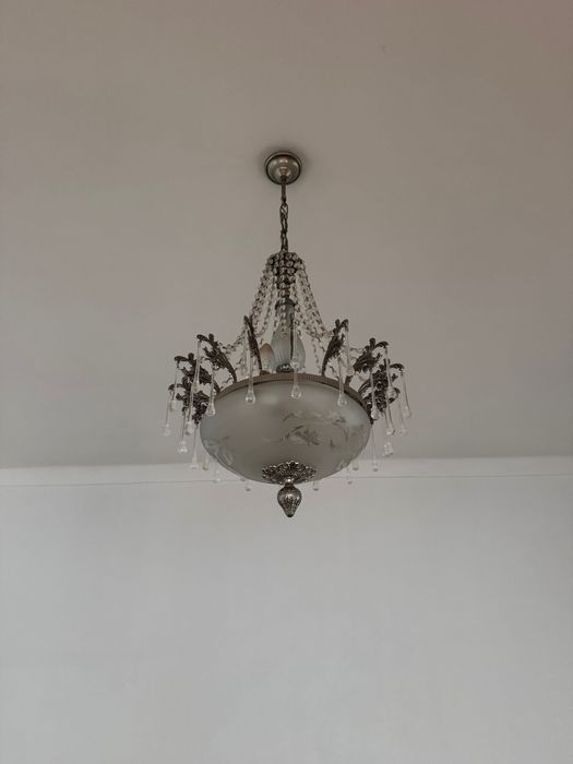 Candeeiro de Teto Antigo em Cristal – Artesanal – Excelente Estado
