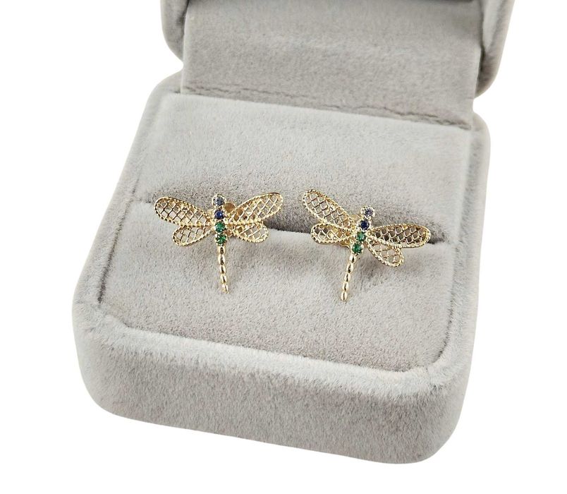 Śliczne kolczyki ważki z cyrkoniami 1,55g 585