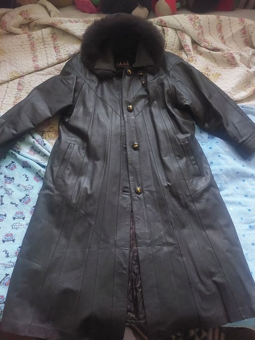 Długi zimowy skórzany płaszcz damski r.XL/XXL OPIS!