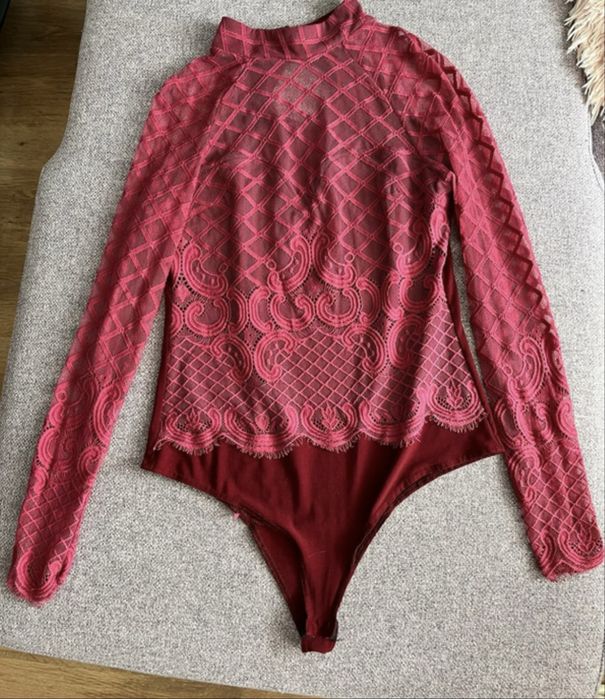 Body in vogue bordowe długi rękaw bordo siateczka