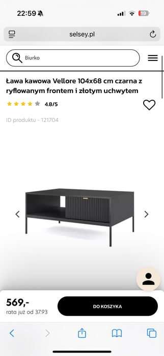 Ława kawowa Vellore 104x68 cm ryflowana NOWA!!!