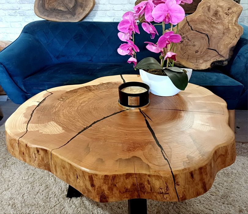 Stolik kawowy 86x76cm plaster drewna loft