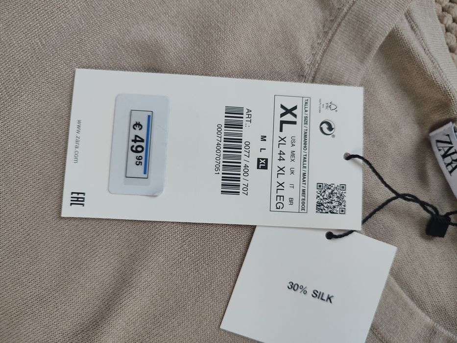 Zara Sweter Jersey męski jedwab bawełna r. XL
