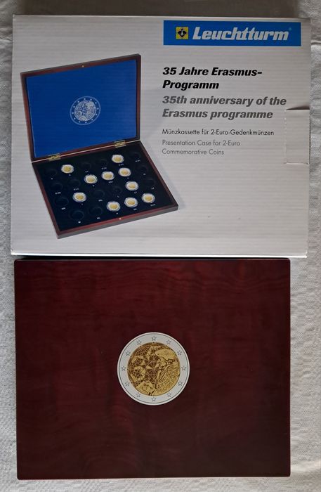 23 Moedas UNC de 2 € de 2022 "35 Anos Erasmus" em Estojo Leuchtturm