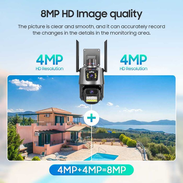 Kamera IP 8MP Dual Lens 2 obiektywy ULTRAHD WIFI PTZ  MONITORING ‼️ podgląd na telefonie na Działkę na Budowę ‼️