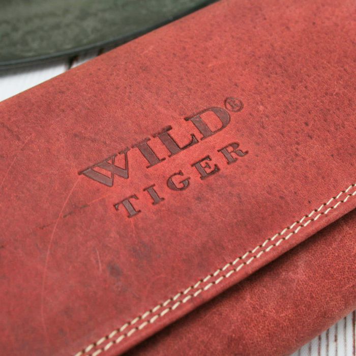 portfel damski skóra nubuk wild tiger - ciemnoczerwony