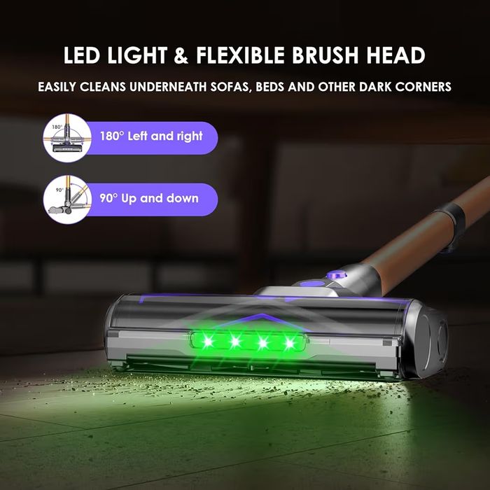 Aspirador sem cabo 500 W/60 Mins, 1,3 l aspirador de mão com escova anti-emaranhados, carregamento de parede, ecrã tátil, 6 em 1 vassoura aspirador pa