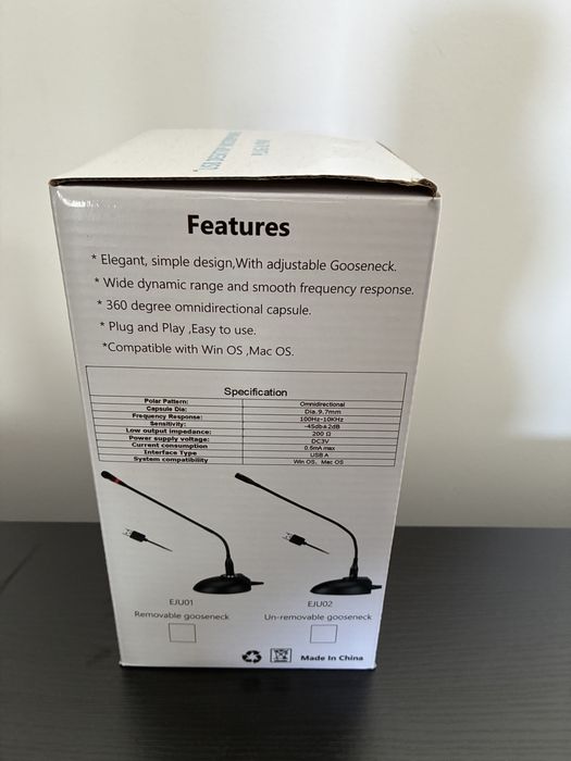 Microfone USB de Mesa 360° – Novo e na Caixa