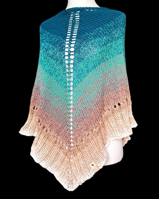 Przepiękna Miękka Ciepła Olbrzymia Zielono/Kremowa CHUSTA OMBRE