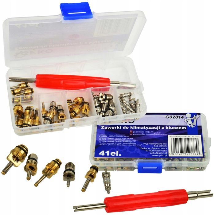 Клапани кондиціонера, комплект ніпелів з ключем Geko G02814, нипель