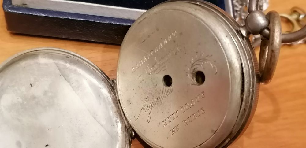 Relógio bolso cilindro em prata huit trous en rubis