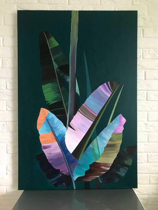 Картина интерьерная 80х120см Акрил. Банановый лист. На подрамнике