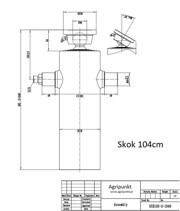 Siłownik wywrotu ULC LZM  5 - 7,5 Ton skok 1050 5 sekcji niski chrom