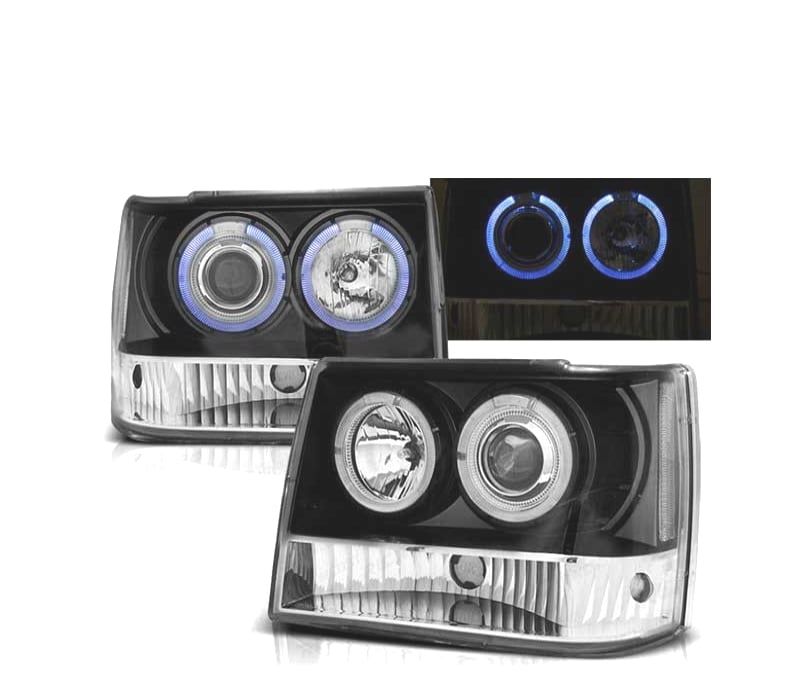 FARÓIS ANGEL EYES JEEP GRAND CHEROKEE 93-98 BLACK PRETO