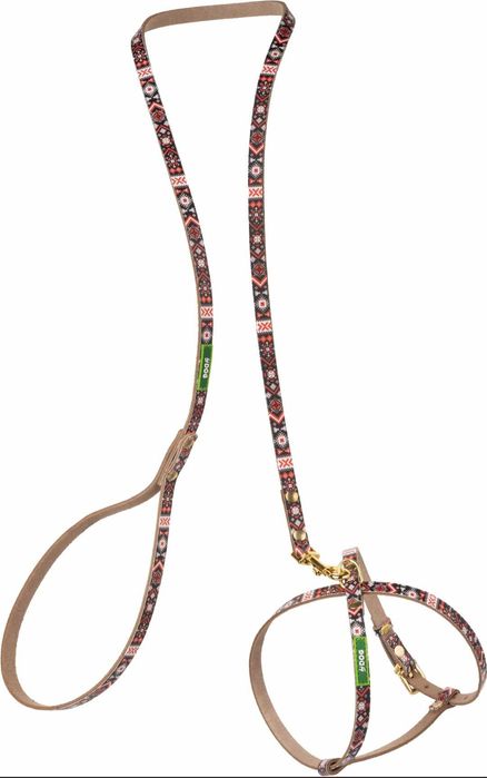 Шлея з повідцем шкіряна Hi Dog "Вишиванка"