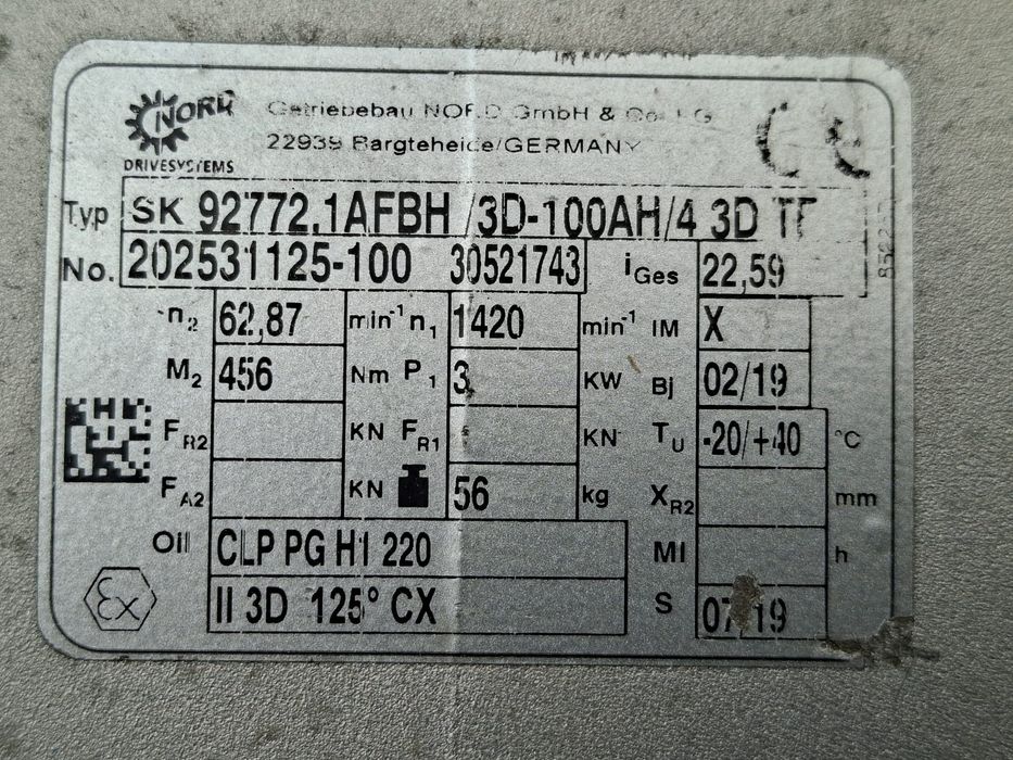 Motoreduktor kątowy 3kw. 63obr./min. NORD.   SK92772