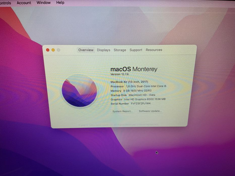 MAC Book Air 13 polegadas, 2017 (Mac OS Monterey, i5, 8GB)