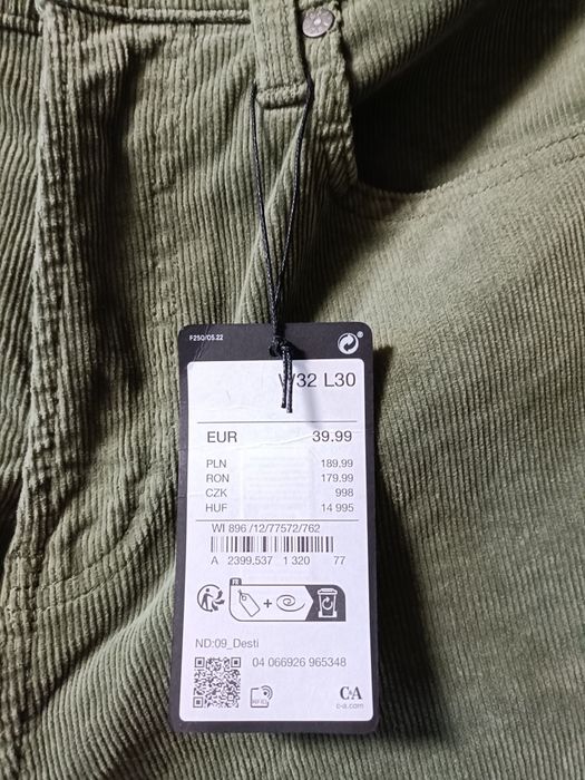 Брюки вельветові чоловічі  розмір W32 L30