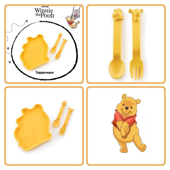 Conjunto Prato e talheres Winnie the Poo Disney Tupperware