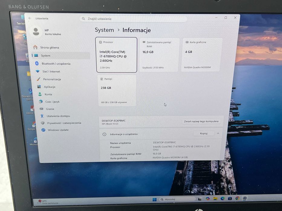 Laptop ZBook 15 G3 i7 16GB Ram SSD FHD QUADRO 4GB Win 11