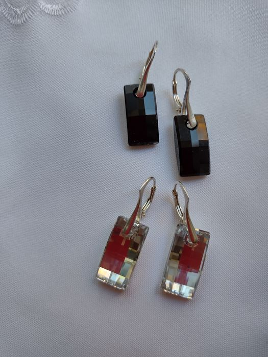 kolczyki 3,5cm czarne i srebrne Swarovski urban jet i crystal 2cm