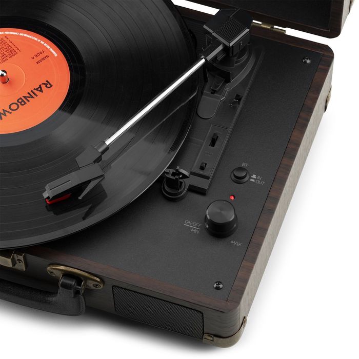 Gramofon Retro Bluetooth Głośniki AUX in Brązowy Gramofon w Walizce