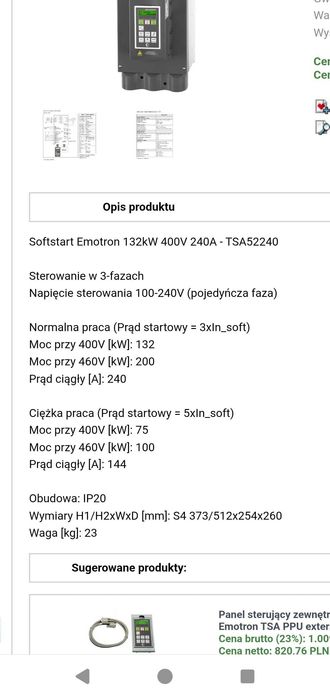 Sofstart Emotron 132kv 400v 240A