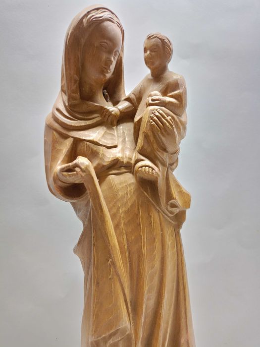 Stara figura Matka Boska z dzieciątkiem Jezus - sygnowana