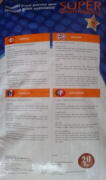 Ração de Cão de Manutenção(Ideal para cães de Caça)