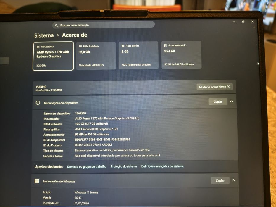 Lenovo IdeaPad Slim 3 – Como Novo | Ryzen 7 | 16 GB RAM | SSD 1 TB | Garantia 4 Anos