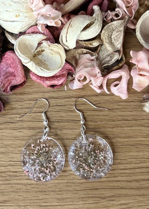Kolczyki handmade gipsówka i brokat