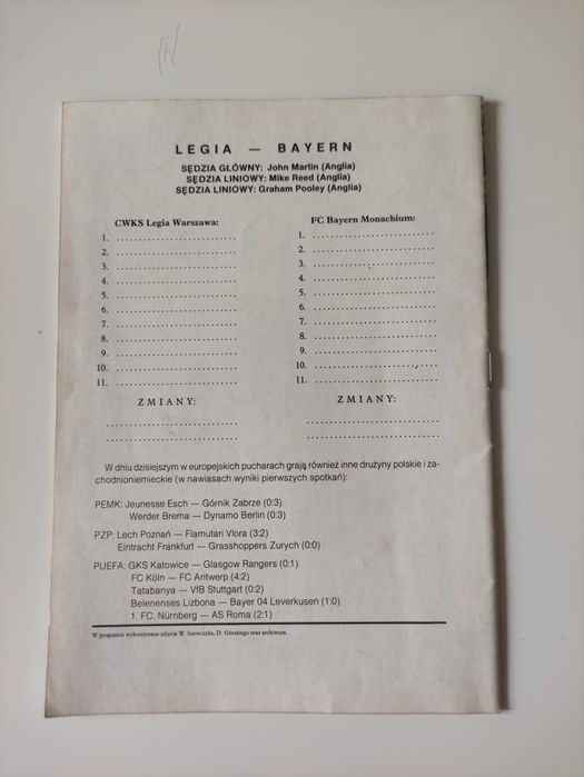 Program Legia Warszawa - Bayern Monachium 88'