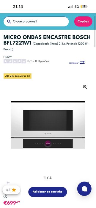 MICRO ONDAS ENCASTRE BOSCH Serie 8  BFL7221W1
