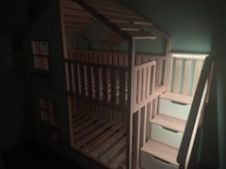 Łóżko piętrowe domek drewniane +kolor + LED RGB